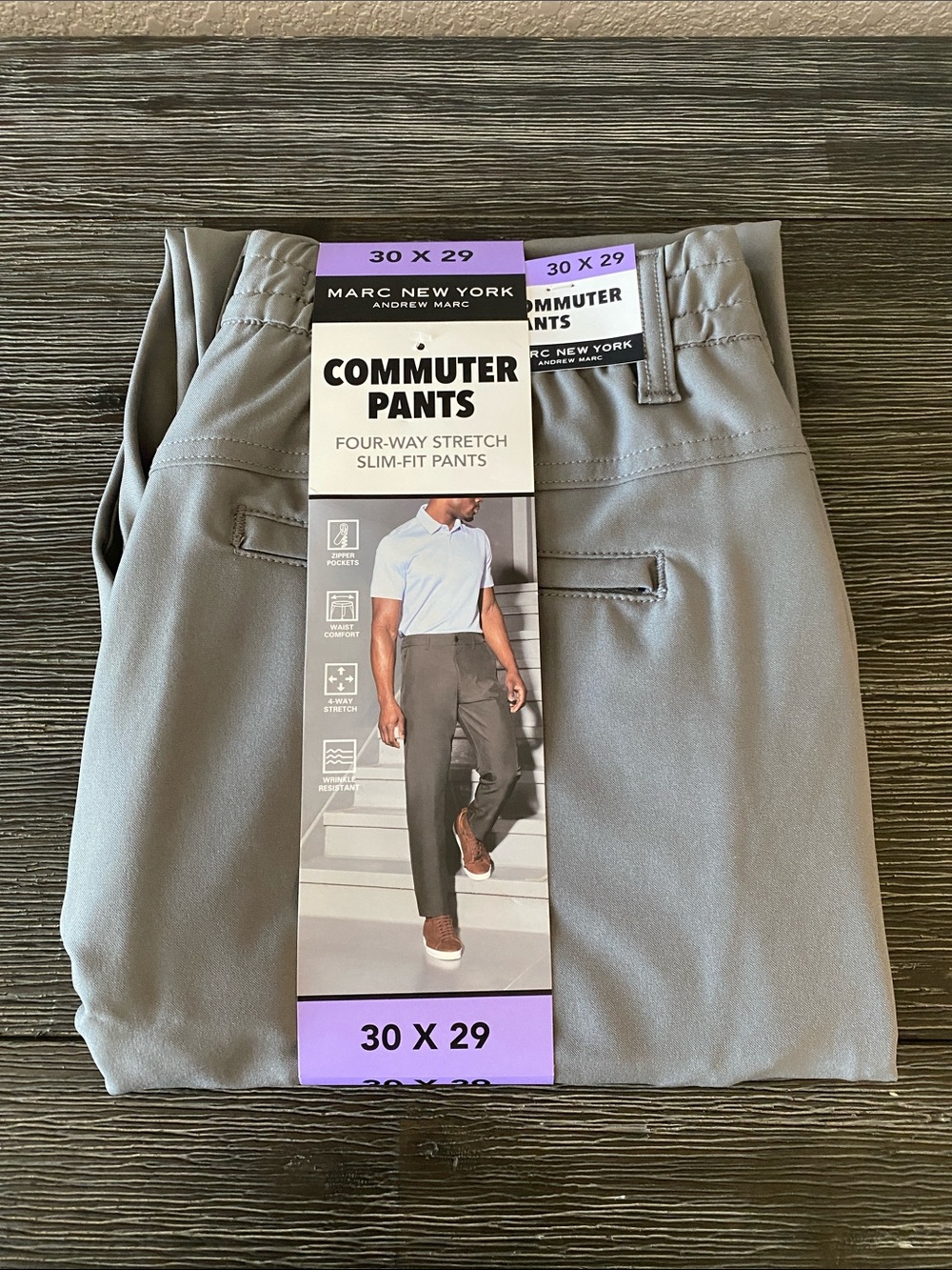 Marc New York Men’s Commuter Slim Fit 4 Way Stretch Pants, Gray,